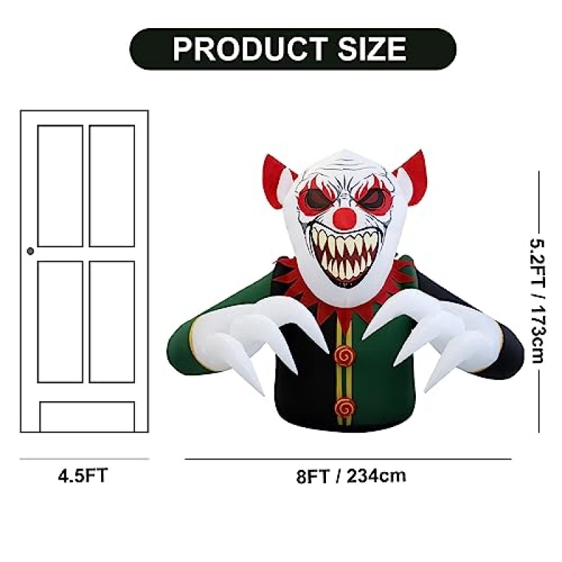 SHDEJTG 7.5피트 광대 할로윈 야외 풍선 장식, LED 조명이 있는 야외 장식, 야외 파티오, 정원, 잔디밭을 위한 휴일 풍선 장식