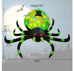 yosager 할로윈 풍선 장식, LED 회전 프로젝션, 야외 할로윈 애니메이션 마당 소품, 홈 잔디 정원 파티 장식을위한 폭파와 8피트 긴 조명 녹색 검은 거미 풍선
