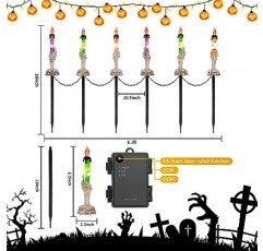 할로윈 장식, 6팩 해골 손으로 조명이 켜진 양초 스테이크, 할로윈 정원 스테이크 조명 타이머로 작동되는 방수 배터리, 마당 야외/실내 장식용 할로윈 통로 조명