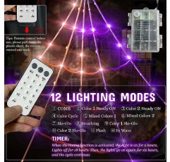 12 가지 모드 20 * 17FT 할로윈 라이트 업 스파이더 웹 150 Led 보라색 및 주황색 조명 6.5Ft 자이언트 스파이더로 작동 200sqft 거미줄 실내 및 실외 장식 마당 장식을위한 50 개의 작은 거미