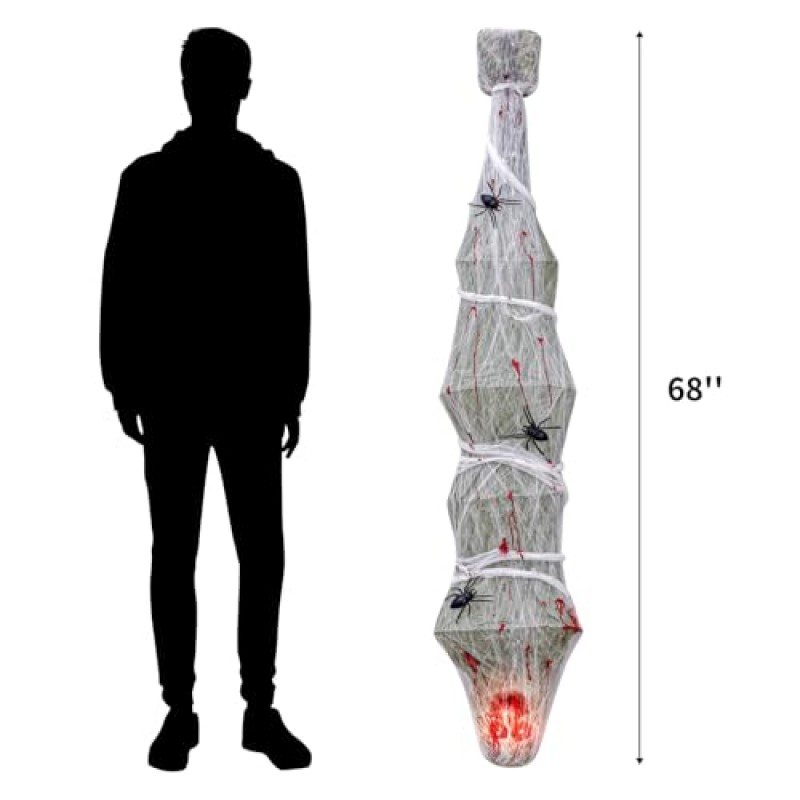 누에고치 시체 할로윈 장식 야외 교수형 시체 소품, 조명이 켜진 현실적인 으스스한 장식 유령의 집 무서운 나무 소품 실내 실외 홈 Hallomas 파티 68인치