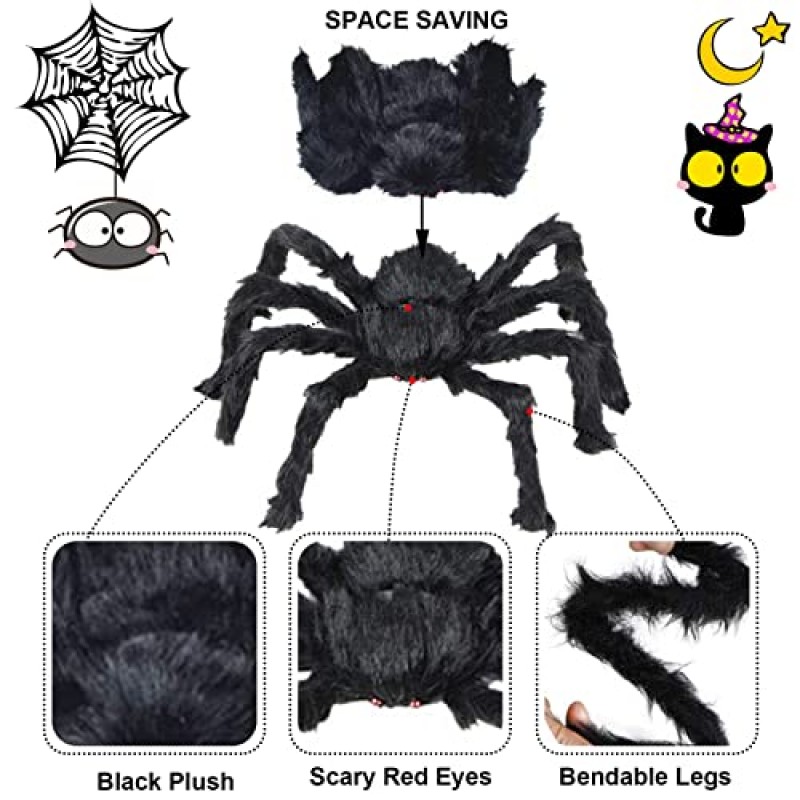 Jilimeli 할로윈 거미 장식, 5Pcs 현실적인 다채로운 털이 거대한 거미 세트 다른 크기, 무서운 가짜 거미 소품 할로윈 마당 야외 및 실내 장식 파티 장식(다채로운)