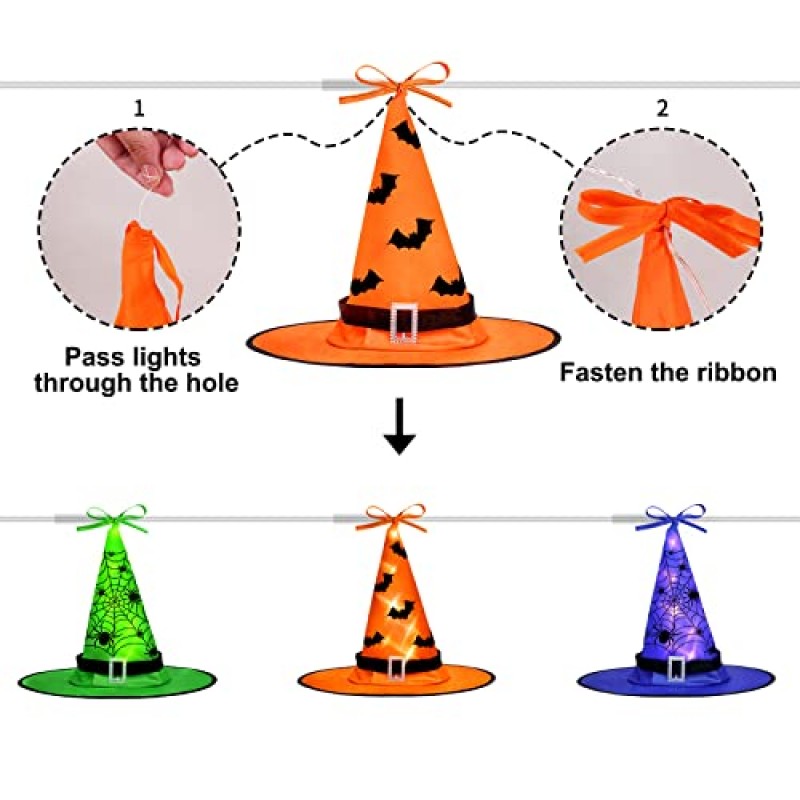 Ivenf 할로윈 장식 조명, 8 PCS Hocus Pocus 마녀 모자, 원격 방수 문자열 조명, 실내 야외 정원 마당 파티 장식을위한 할로윈 장식