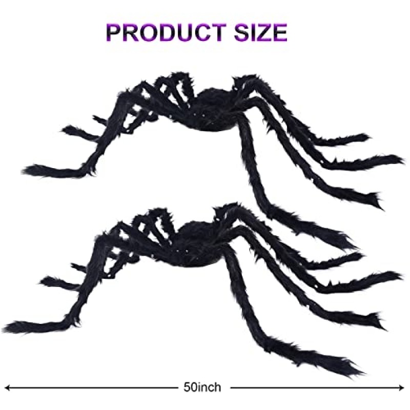 VOMAOK 할로윈 거미 장식 4피트 라이트 업 자이언트 거미(2 팩) 실내 옥외 할로윈 장식 야드 파티 하우스 장식