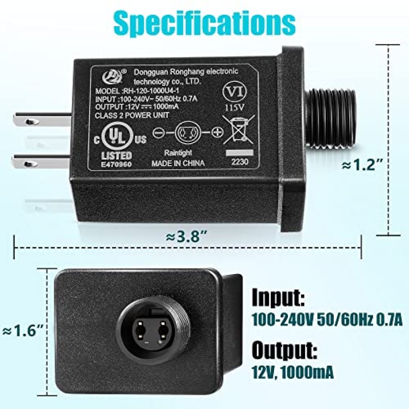 교체 마당 풍선 어댑터 전원 공급 장치 할로윈 크리스마스 풍선 장식을위한 12Vdc 1.0A 클래스 2 전원 공급 장치 (2)