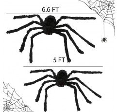 2팩 할로윈 털이 많은 거미, 무서운 대형 자이언트 거미 묘지, 유령의 집 액세서리, 실내/실외 으스스한 장면 파티 호의 장식(6.6FT + 5FT)을 위한 가짜 현실적인 할로윈 장식