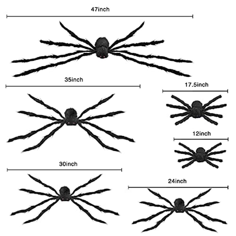 JOYIN 할로윈 사실적인 털이 많은 거미 세트(8팩), 할로윈 거미 소품, 실내 및 실외 장식을 위한 다양한 크기의 무서운 거미(47