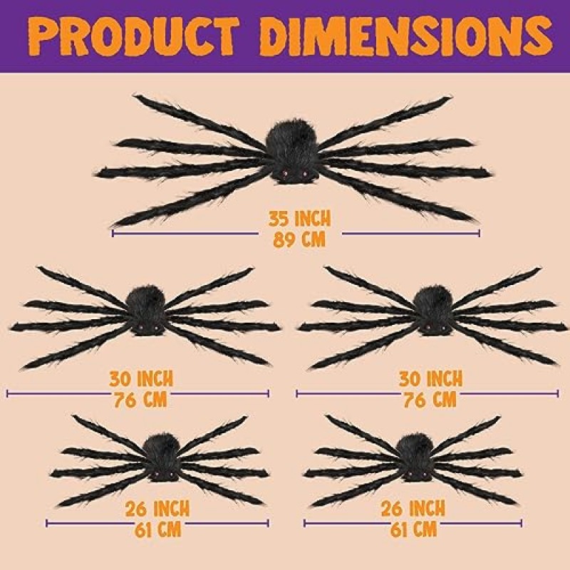 JOYIN 할로윈 사실적인 털이 많은 거미 세트(5팩), 할로윈 거미 소품, 실내 및 실외 장식을 위한 다양한 크기의 무서운 거미(35