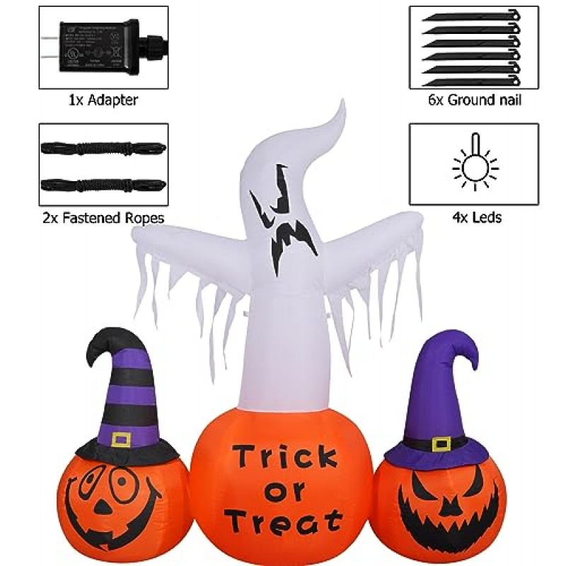 6FT 할로윈 Invertables 야외 장식 풍선 호박 및 정원 잔디 장식에 대 한 내장 Led 가벼운 마당 Inflables와 유령 외부