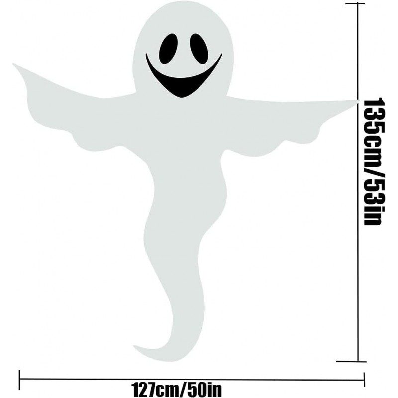 VEYLIN 할로윈 구부릴 수 있는 나무 랩 유령, 실내 실외용 빛이 있는 53in 흰색 미소 유령 장식