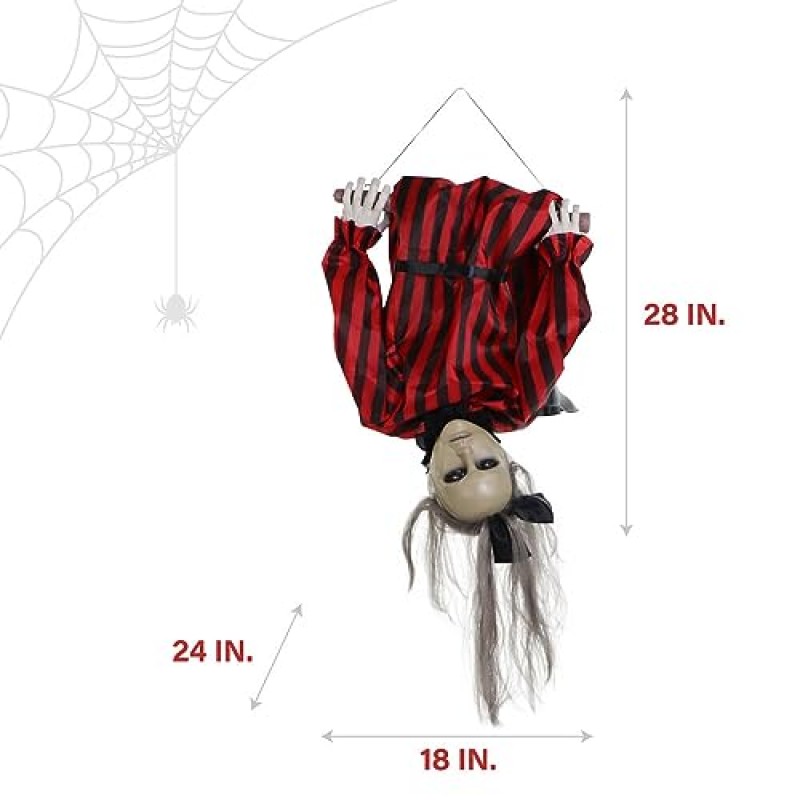 무서운 매달린 할로윈 ​​장식을 위한 공중 그네, 소리 및 라이트 업 눈을 갖춘 유령의 언덕 농장 거꾸로 된 좀비 여자 애니마트로닉