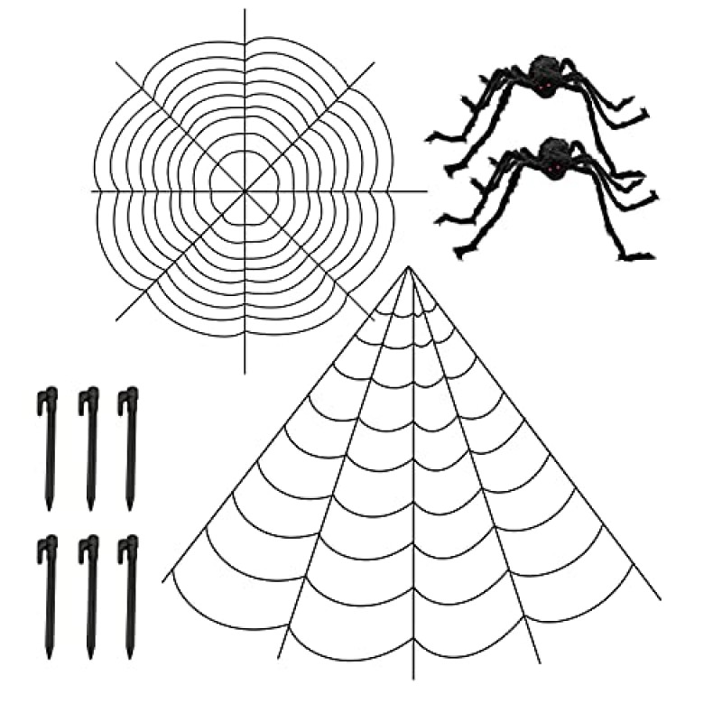JOYIN 2개의 대형 3.5인치 털이 거미, 23피트 X18피트 자이언트 거미줄 및 11피트 거대한 슈퍼 스트레치 거미줄 장식 세트, 할로윈 마당 야외 장식이 포함된 할로윈 거미줄 2팩