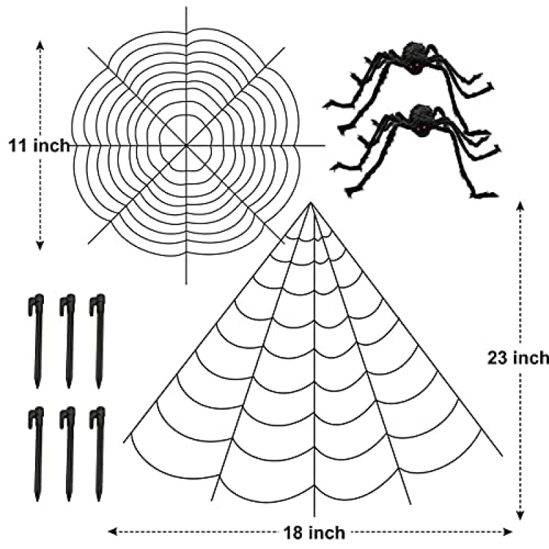 JOYIN 2개의 대형 3.5인치 털이 거미, 23피트 X18피트 자이언트 거미줄 및 11피트 거대한 슈퍼 스트레치 거미줄 장식 세트, 할로윈 마당 야외 장식이 포함된 할로윈 거미줄 2팩
