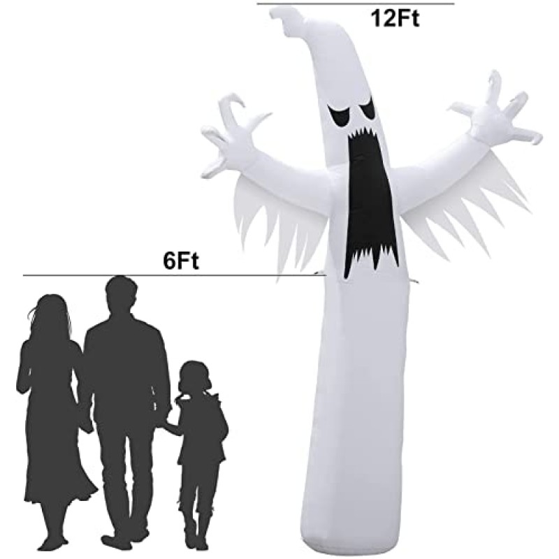 할로윈 풍선 유령, 플래시 LED가 있는 풍선 12피트 거대한 무서운 유령 할로윈 파티 야외, 마당 장식, 정원, 잔디밭 할로윈 장식용 풍선을 날려버립니다