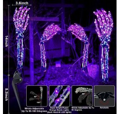 [원격 제어 12 모드 및 타이머] 4 팩 할로윈 3D 해골 팔 손 통로 조명 160 LED 오렌지 보라색 색상 변경 스테이크 라이트 할로윈 장식 야외 방수 마당 잔디 묘지