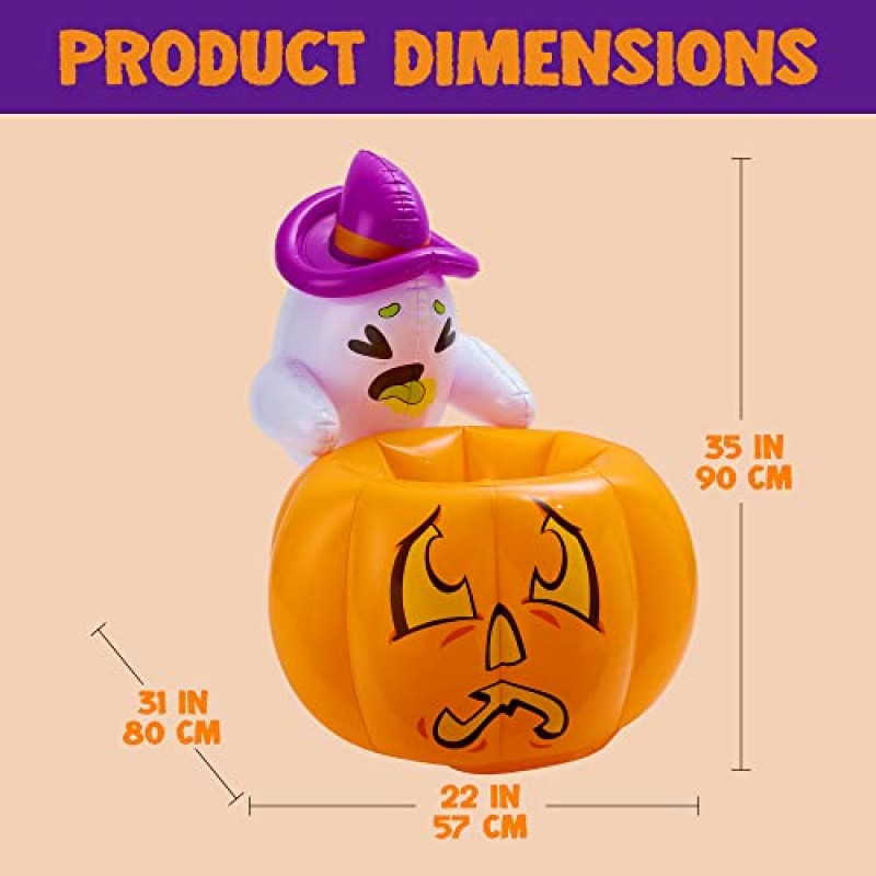 JOYIN 22 인치 할로윈 풍선 쿨러 호박 할로윈 파티, 장식, 할로윈 수영장 장식, 실내 및 실외 휴일 마당 잔디 정원 장식을위한 유령 쿨러