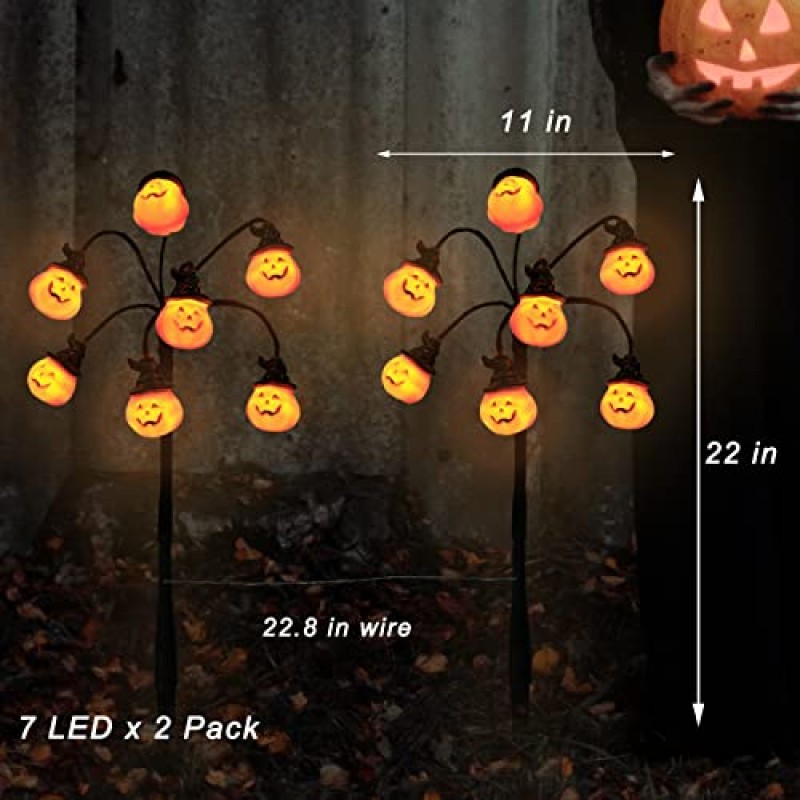 할로윈 마당 장식 호박 정원 말뚝, 야외 할로윈 파티, 잔디밭, 정원, 현관을 위한 방수 배터리로 작동되는 조명 잭-오-랜턴 마당 말뚝이 있는 2개 라이트 업 호박