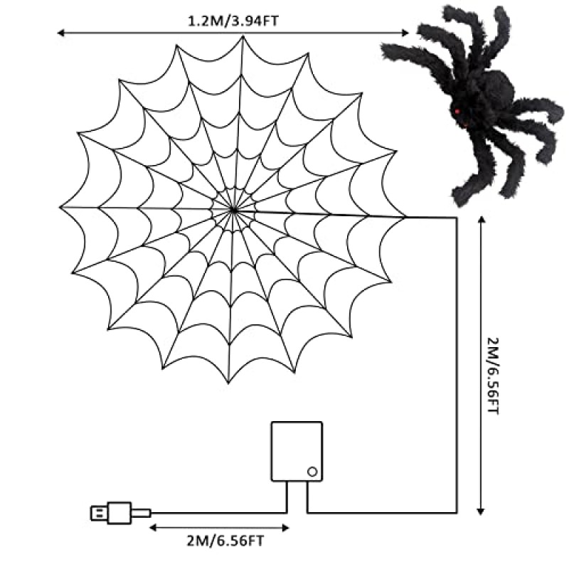 할로윈 장식 스파이더 웹 조명, JOYFULPARTNER 80LED 조명 스파이더 웹 USB 및 배터리 작동 8가지 모드 타이머가 있는 보라색 거미줄 조명 원격 방수 할로윈 실내 실외 창문 장식