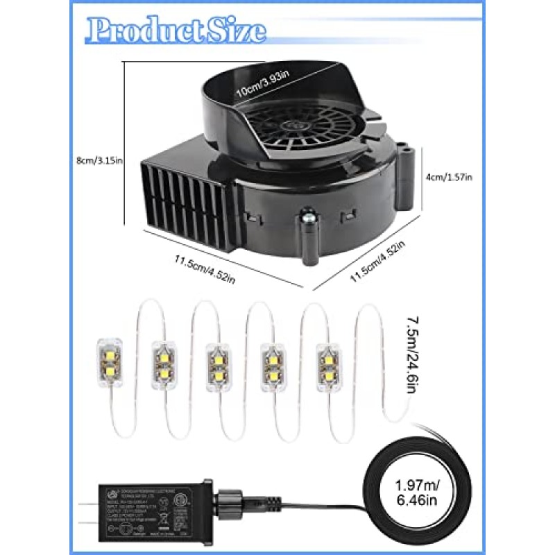 풍선용 Kalolary 1.5A 교체 공기 송풍기, 12v/2A 어댑터 및 5개의 LED 조명이 있는 풍선 공기 팬 송풍기, 할로윈 크리스마스 풍선 야외 장식 팬 송풍기 세트