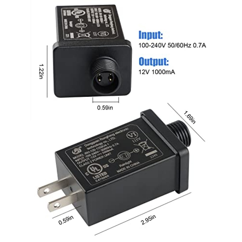 Kalolary 교체 야드 풍선 어댑터 12V 1A 전원 공급 장치, 스트링 라이트 용 클래스 2 전원 장치 변압기 플러그 할로윈 크리스마스 추수 감사절 풍선 장식(2 팩)