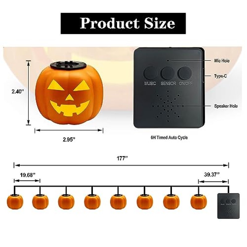 말하는 잭 오 랜턴 - 할로윈 장식 야외 무서운 매달려 조명 호박 음악 애니메이션 - 8팩 LED 방수 호박 랜턴 스트링 조명