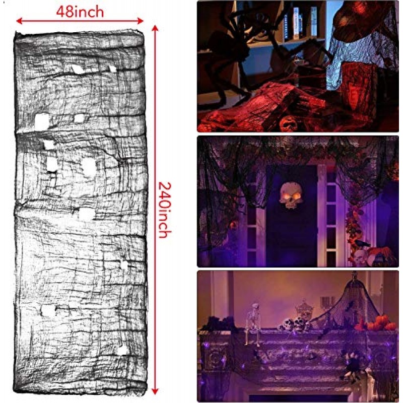 LEEFENGQI [48 x 240 인치] 소름 끼치는 천, 검은 소름 끼치는 집 마당 장식 및 파티 용품, 야외 사무실 벽 장식을위한 무서운 으스스한 천 직물