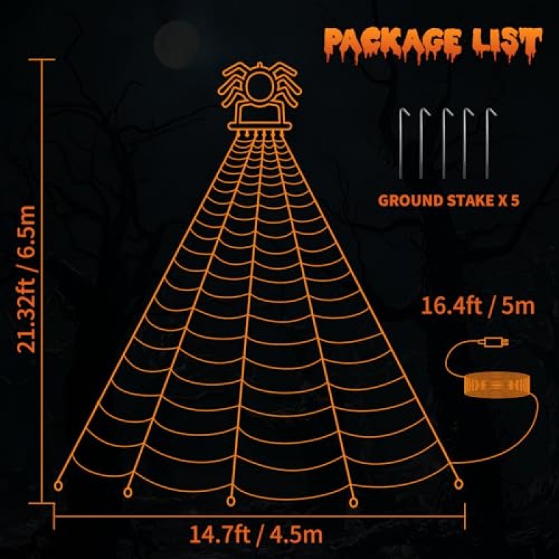 할로윈 장식 스파이더 웹 조명, 404 LED 21Ft*15Ft 파티오, 정원, 마당 및 유령의 집 장식용 보라색 웹 조명을 걸 수 있는 8가지 모드의 보라색 거대한 삼각형 그물 조명