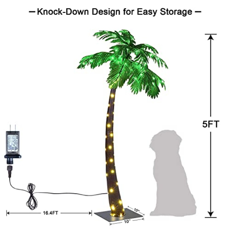 Lightshare 5FT 인공 조명 야자수, 56LED 조명, 가정, 파티, 크리스마스, 성탄절, 외부 파티오 장식