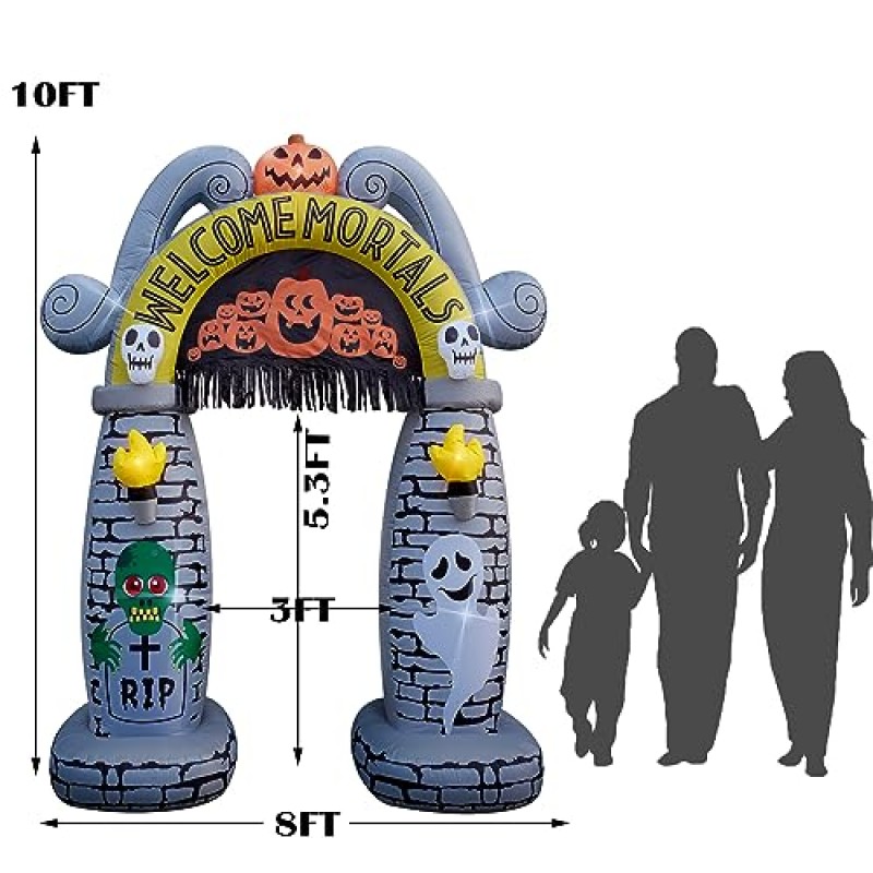 SEASONBLOW 10 피트 할로윈 풍선 아치 밑의 통로 아치 장식 장식 LED 조명 홈 마당 잔디 정원 홈 파티 실내 야외