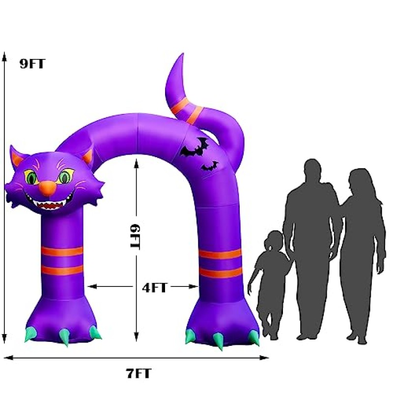 SEASONBLOW 9 피트 할로윈 풍선 짜증 고양이 아치 밑의 통로 장식 잔디 파티오 실내 야외 홈 야드 파티 장식을 불어