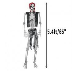 Oddwaxs 5.4피트 실물 크기 할로윈 장식용 포즈 가능한 해적 해골: 야광 눈, 해적 안대, 반다나, 옷 포함; 야외 장식을 위한 조정 가능한 관절 전신 인간 뼈