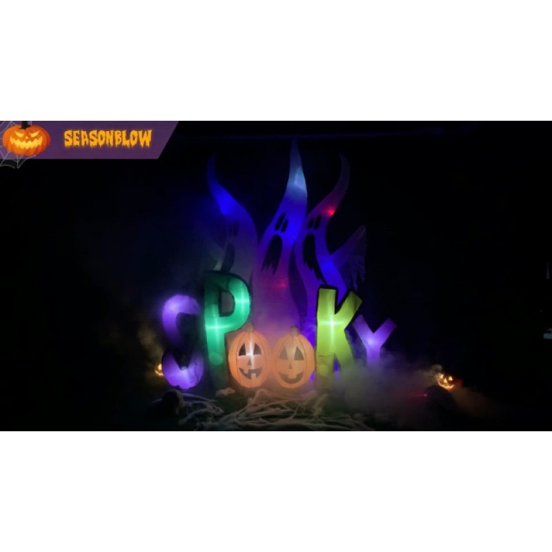 SEASONBLOW 8 FT 할로윈 풍선 유령 가족 짜증 호박 LED 조명이 불어 장식 잔디 마당 정원 야외 휴일 장식