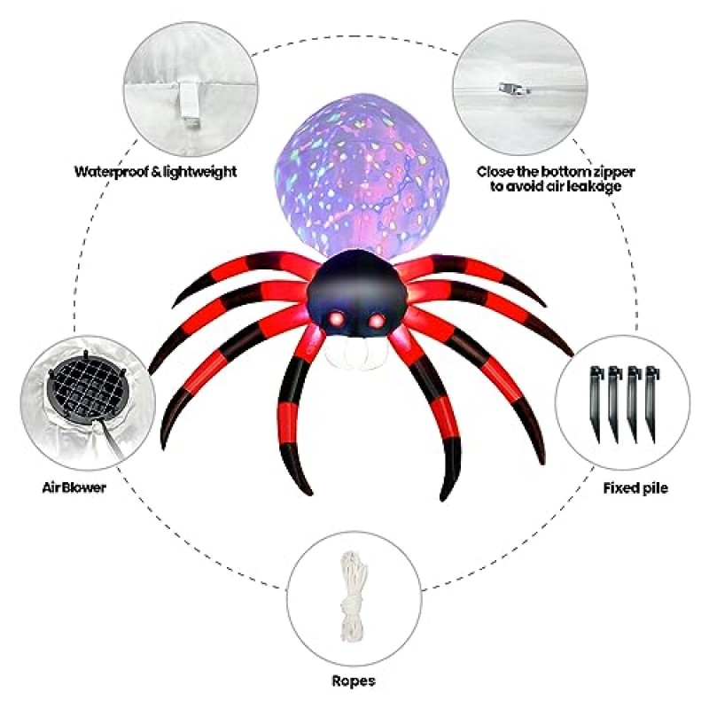 MARYSUN Toyard 할로윈 풍선 거미 야외 장식 LED 회전 조명 소름 끼치는 7.87FT 휴일 장식 파티오 정원 잔디 마당 소품, 대형-6
