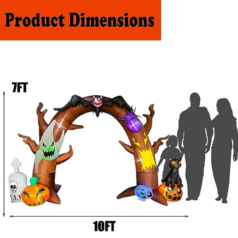 SEASONBLOW 10 피트 할로윈 풍선 죽은 나무 아치 밑의 통로 아치 장식 거미 박쥐와 유령 장식 LED 조명 홈 마당 잔디 정원 홈 파티 실내 야외