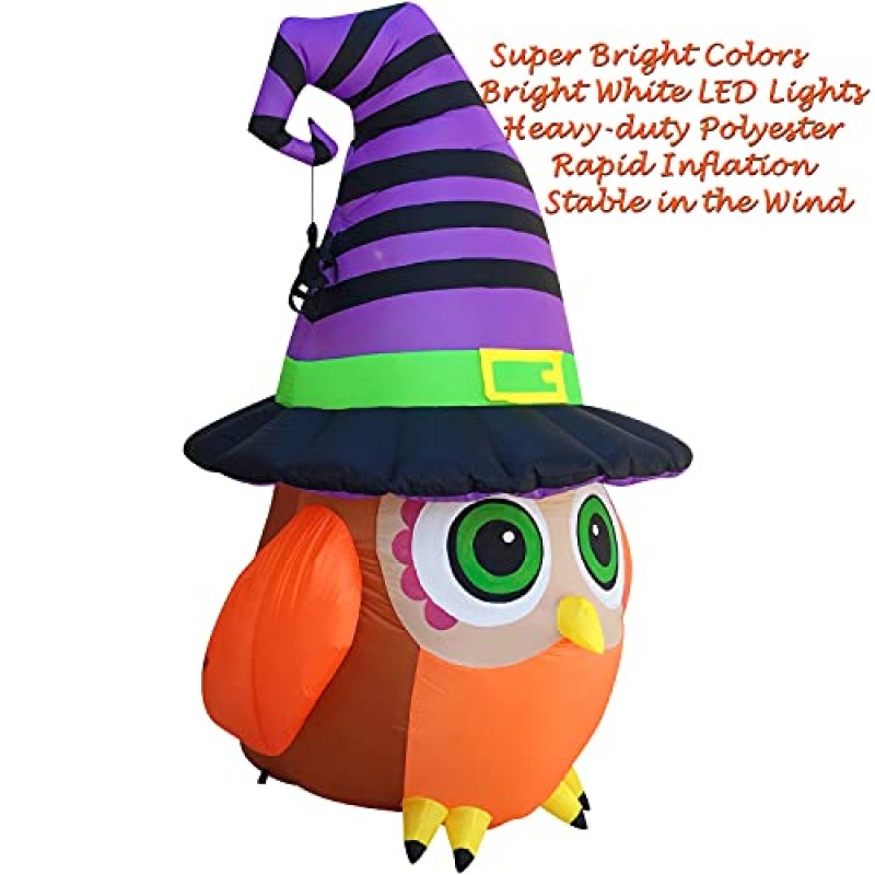 할로윈 장식 야외 팽창식 마당 외부 장식 LED 조명 포함 Hootie The Wizard Owl by HappyThings!