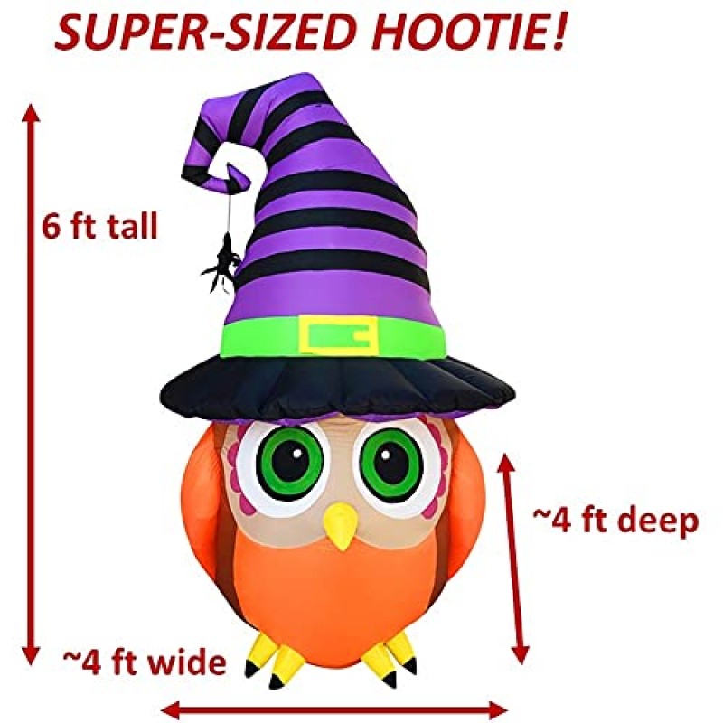 할로윈 장식 야외 팽창식 마당 외부 장식 LED 조명 포함 Hootie The Wizard Owl by HappyThings!