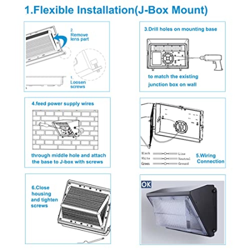 LEDMO LED 벽 팩 조명 120W - 15600LM은 건물, 창고, 주차장, 마당을 위한 800W HPS/HID 조명 5000K 벽 장착 조명 상업용 및 산업용 실외 보안 홍수 조명을 대체합니다.