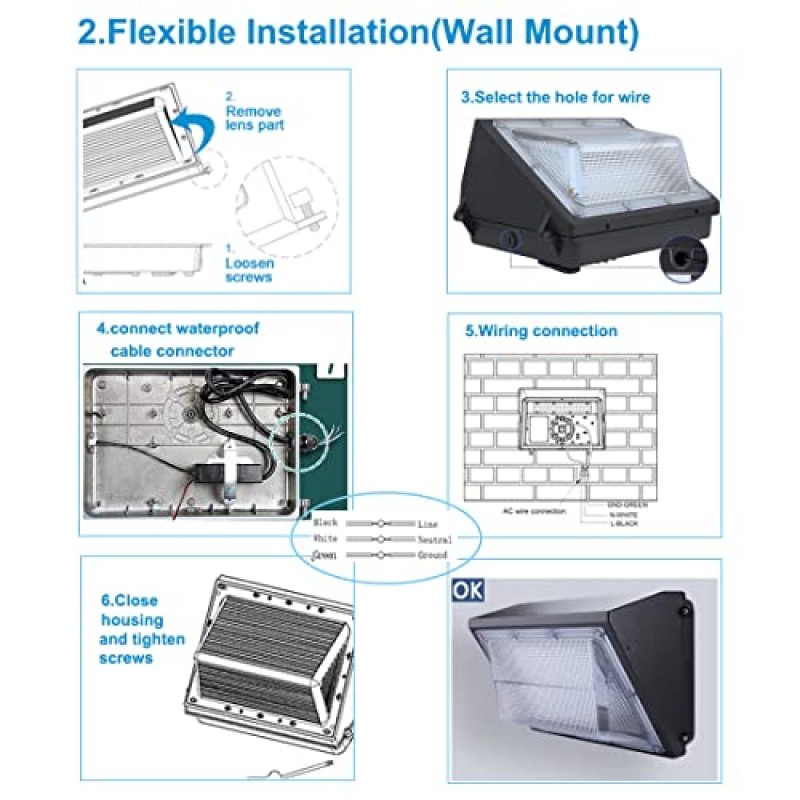 LEDMO LED 벽 팩 조명 120W - 15600LM은 건물, 창고, 주차장, 마당을 위한 800W HPS/HID 조명 5000K 벽 장착 조명 상업용 및 산업용 실외 보안 홍수 조명을 대체합니다.