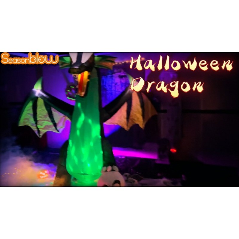 SEASONBLOW 8 FT Fire & Ice Dragon with Wings, 실내 실외 홈 파티 잔디 정원 마당을 위한 풍선 할로윈 장식