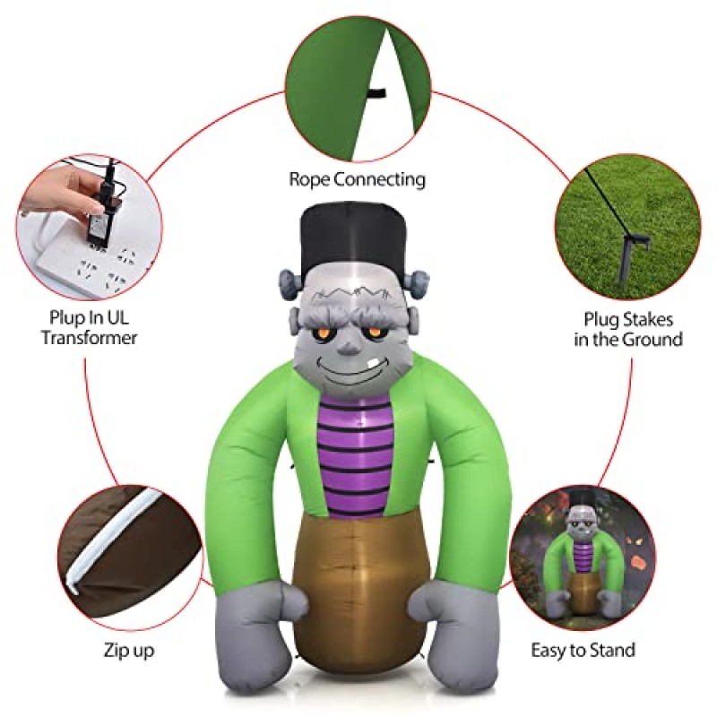 SHDEJTG 8피트 높이의 할로윈 풍선 프랑켄슈타인 풍선 마당 장식 내장형 LED가 할로윈 파티 실내, 실외, 마당, 정원, 잔디 장식용 풍선을 날려버립니다
