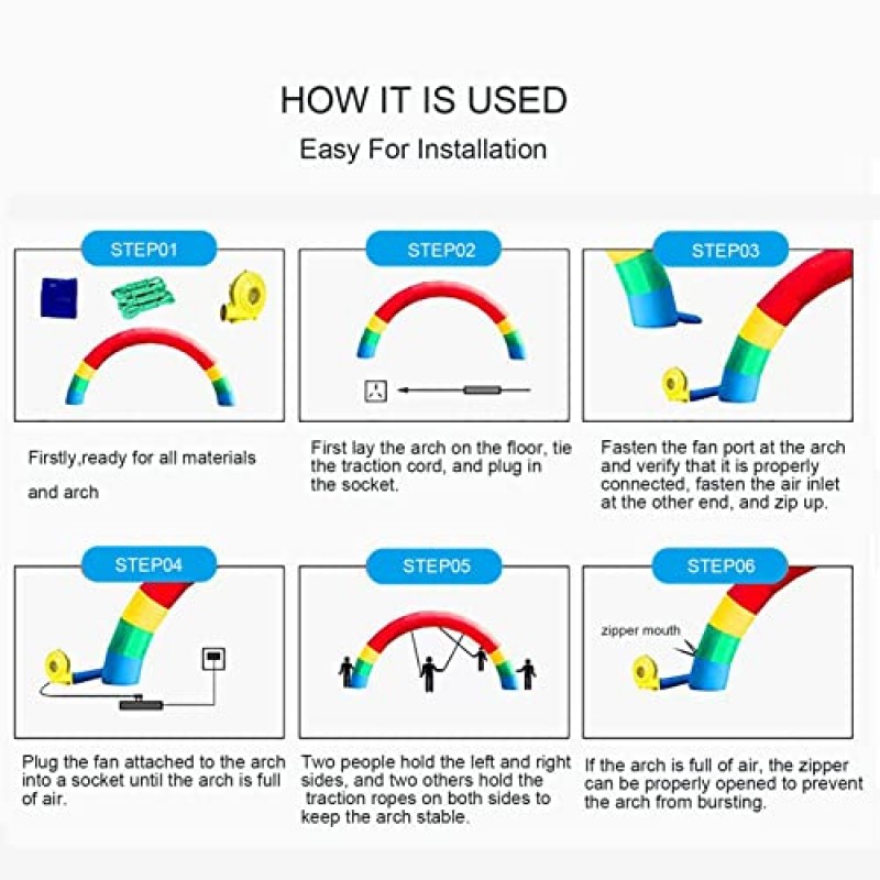 거대한 풍선 무지개 아치 - 광고 생일 파티 축하 정원 장식 - 아치 폭파 장식 표지판 250W 최대 이벤트 입구 일반 송풍기 개방형 크기 2.4인치(포함되지 않음)