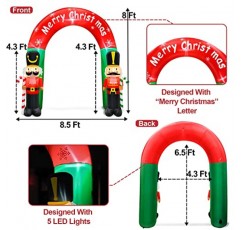 TURNMEON 8 피트 거대한 조명 크리스마스 풍선 아치 밑의 통로 장식 야외 2 호두까기 인형 마당 잔디 정원용 밝은 LED 조명으로 장식 홈 파티 휴일 크리스마스 장식 10 말뚝 5 테더