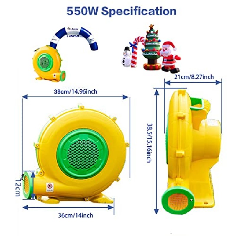 Qzgyoool 공기 송풍기 4M 와이어가 포함된 550와트, 1900Pa 펌프 팬 상업용 팽창식 바운스 하우스 송풍기, 팽창식 탄력 성 및 점프 슬라이드(550W,0.7HP)에 사용됨