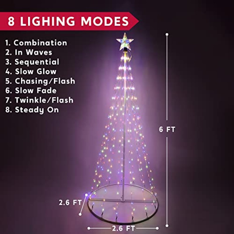 JOIEDOMI 6FT 애니메이션 크리스마스 콘 트리 야드 조명 장식 실내 야외 정원 휴일 장식, 크리스마스 이벤트, 크리스마스 이브 밤 장식을 위한 280개의 사전 조명 LED 다색 조명 쇼