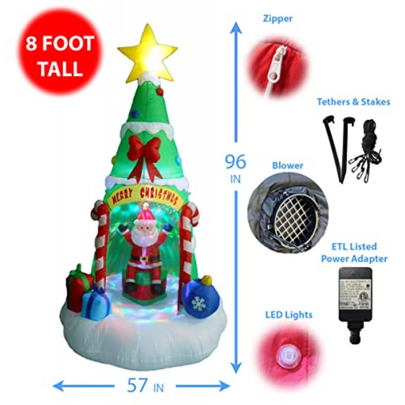크리스마스 파티 장식 번들 2개, 산타클로스가 있는 8피트 높이의 조명 풍선 크리스마스 트리, 산타와 트리 블로우업이 포함된 6피트 높이의 조명 풍선 크리스마스 랜턴 포함