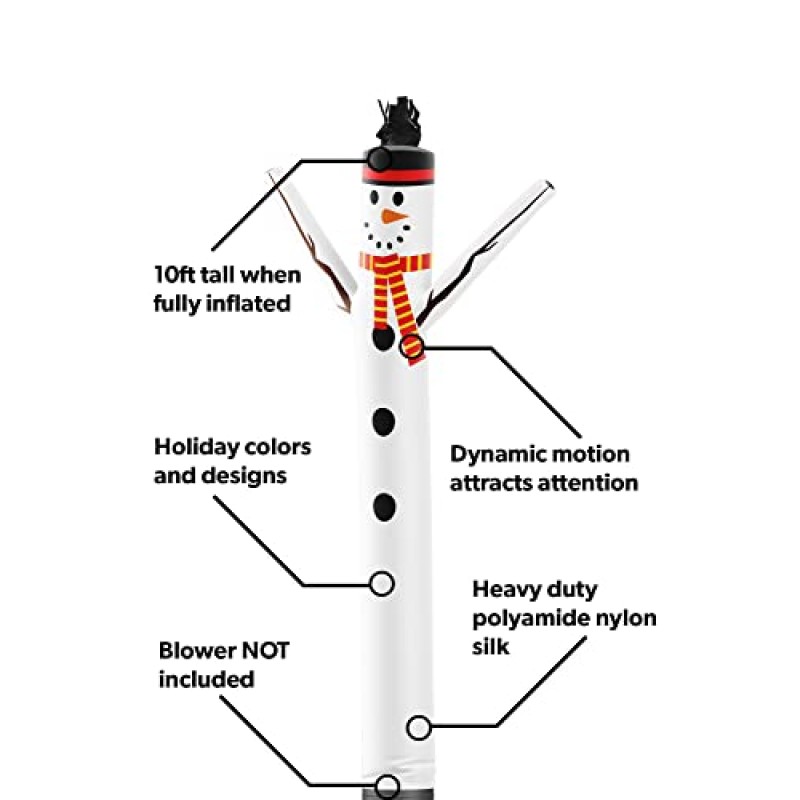 LookOurWay 에어 댄서 풍선 튜브 맨 부착물 - 10피트 높이의 엉뚱한 흔들기 풍선 춤 튜브 가이(송풍기는 포함되지 않음) - 크리스마스 휴일 프로모션 - 눈사람