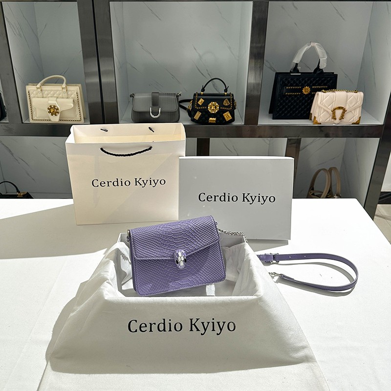 Cerdio Kyiyo 여성용 가방 틈새 악어 무늬 보라색 체인 가방 여성용 신형 고급 소형 사각형 가방 크로스 바디