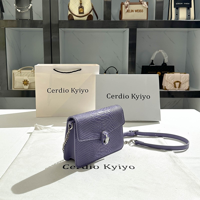 Cerdio Kyiyo 여성용 가방 틈새 악어 무늬 보라색 체인 가방 여성용 신형 고급 소형 사각형 가방 크로스 바디