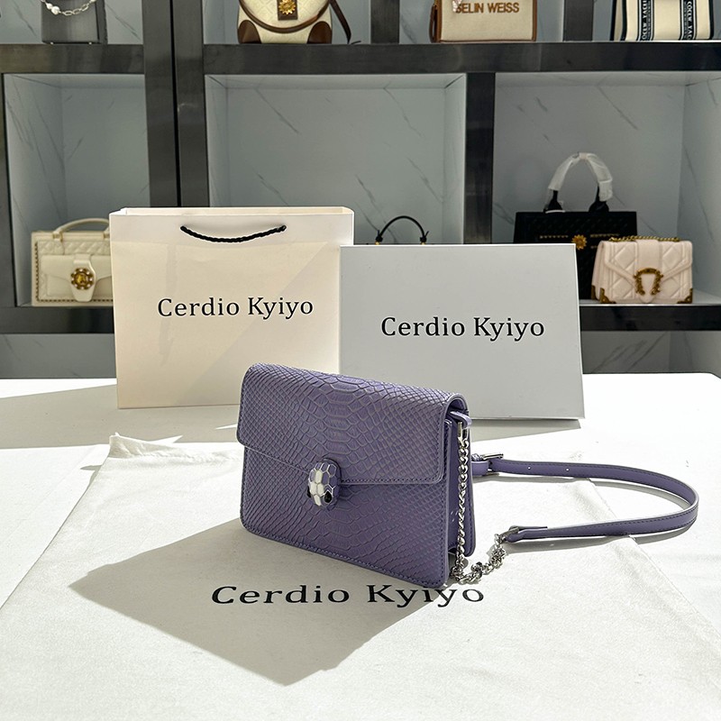 Cerdio Kyiyo 여성용 가방 틈새 악어 무늬 보라색 체인 가방 여성용 신형 고급 소형 사각형 가방 크로스 바디