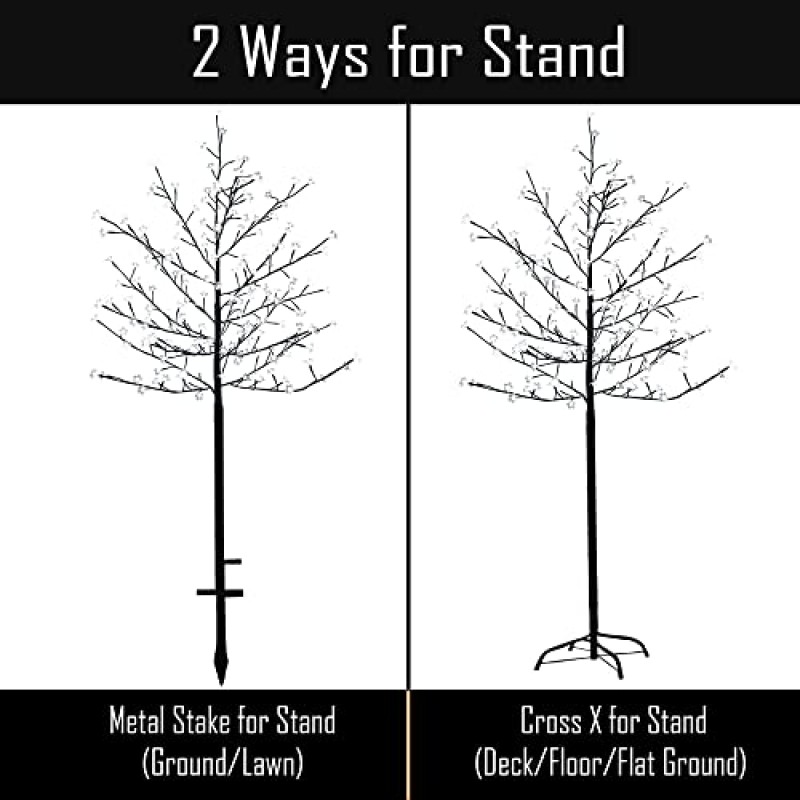LED 태양열 조명 벚꽃 나무, 6피트 조명 벚꽃 나무 야외 200 크리스탈 꽃 분리형 통로 현관 마당 파티오 정원 장식 휴일 장식 크리스마스 부활절 순수한 흰색